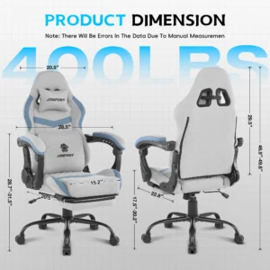 Footrest and Massage Support, Height Adjustable Game Chair with Headrest ,GREY