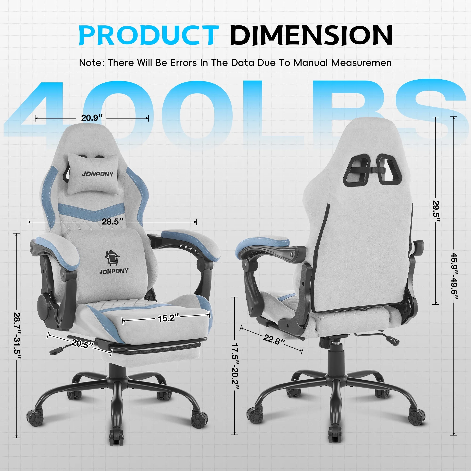 Footrest and Massage Support, Height Adjustable Game Chair with Headrest ,GREY