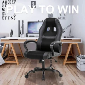 Gaming Chair Massage Office Chair Adjustable PU Leather Gamer Chair with Lumber Support for Adults and Kids , Black